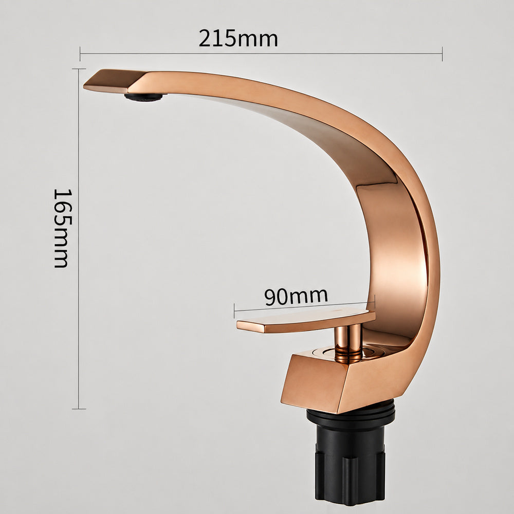 Modern Curved Rose Gold Bathroom Faucet, Single-Hole Single-Handle Faucet