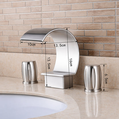 Brushed Nickel Widespread Bathroom Faucet, Contemporary 3-Hole Faucet, Double-Handle Waterfall Spout Faucet