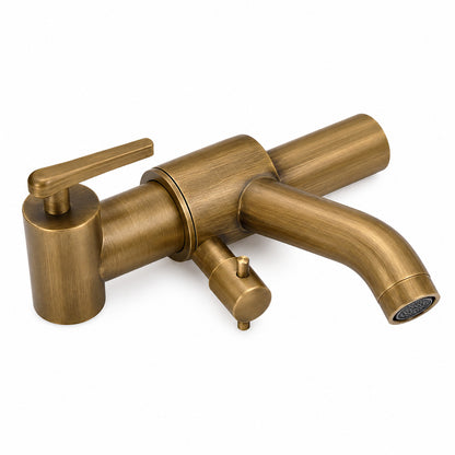 Antique Brass Vintage Wall-Mount Tub Shower System, Retro Rainfall Shower Faucet Set with Handheld Sprayer