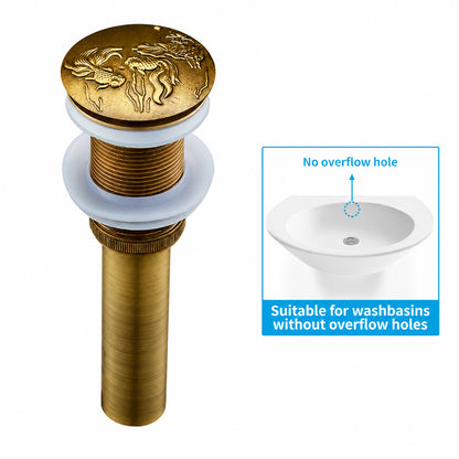 Antique Brass Vintage Pop-Up Sink Drain with Overflow, Solid Brass Bathroom Vanity Vessel Sink Drain Assembly