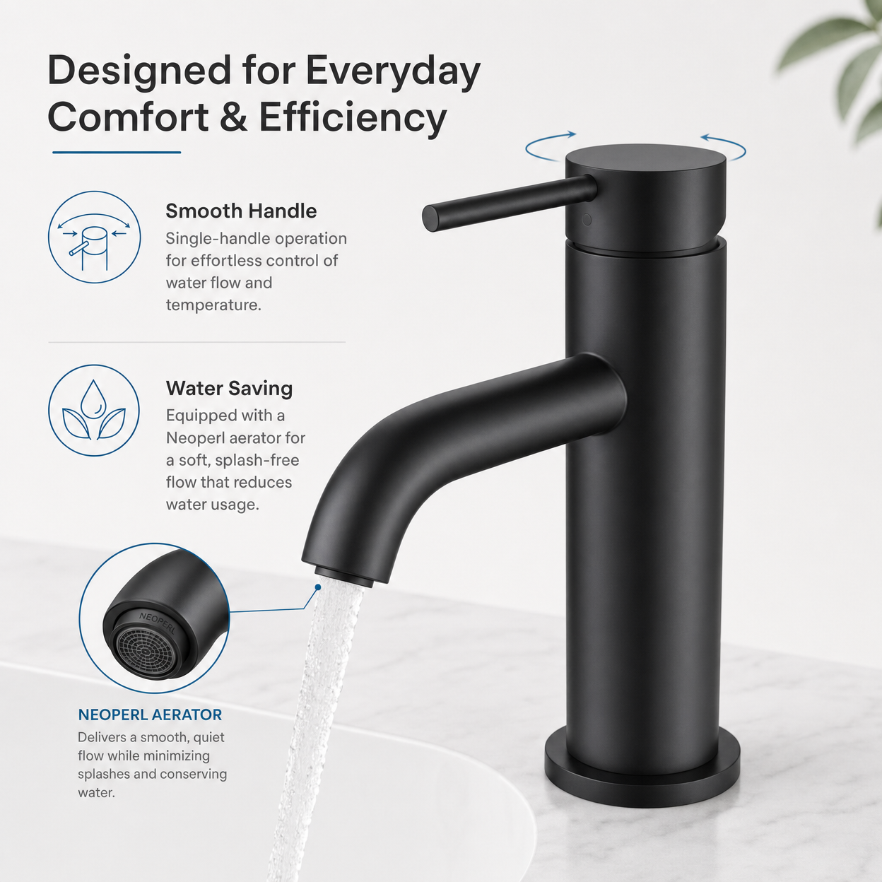 Minimalist Single Handle 1-Hole Bathroom Sink Faucet, Matte Black