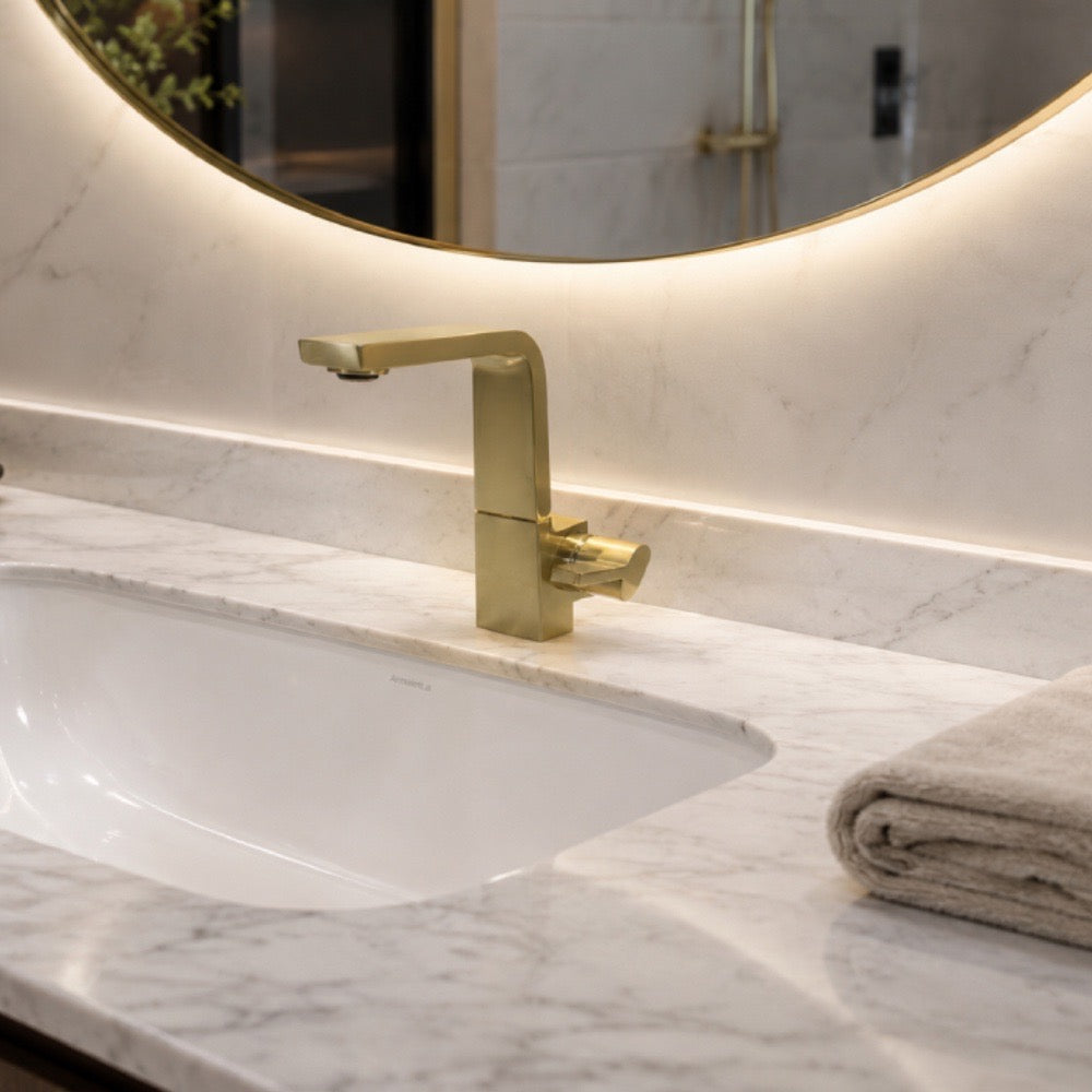 Single-Handle Bathroom Sink Faucet, Modern Brushed Gold