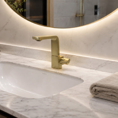 Single-Handle Bathroom Sink Faucet, Modern Brushed Gold