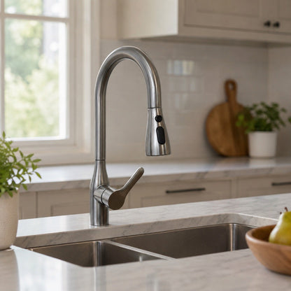 High-Arc Pull-Down Kitchen Faucet with Slim Spray Head, Brushed Nickel