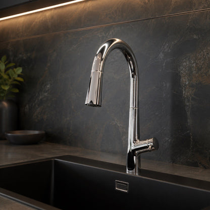 Modern Pull-Down Kitchen Faucet with High-Arc Spout, Polished Chrome