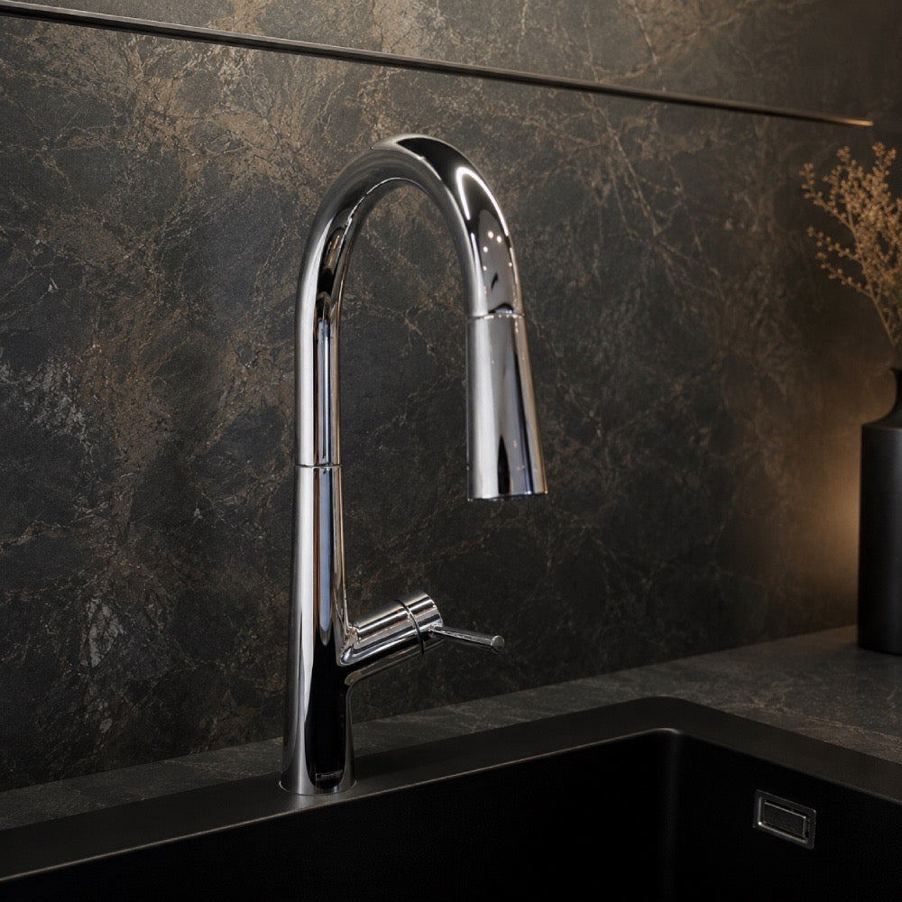 Modern Pull-Down Kitchen Faucet with High-Arc Spout, Polished Chrome