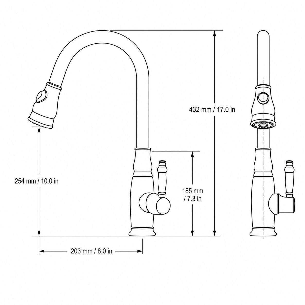 Oil-Rubbed Bronze Pull-Down Kitchen Faucet, Traditional Single-Handle Brass Faucet