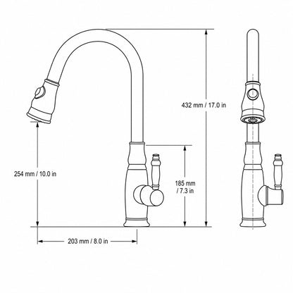 Oil-Rubbed Bronze Pull-Down Kitchen Faucet, Traditional Single-Handle Brass Faucet