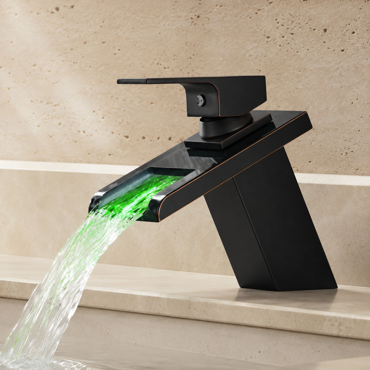 Oil-Rubbed Bronze LED Waterfall Bathroom Faucet, Modern Single-Handle Single-Hole Brass Faucet
