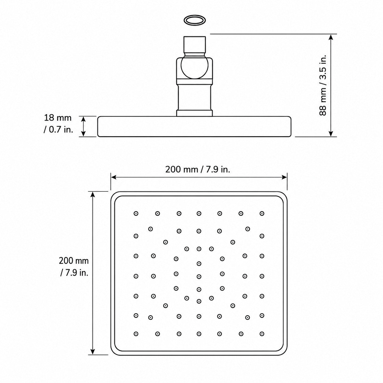 Chrome LED Rainfall Shower Head, Square Temperature-Controlled Top Spray Shower Head
