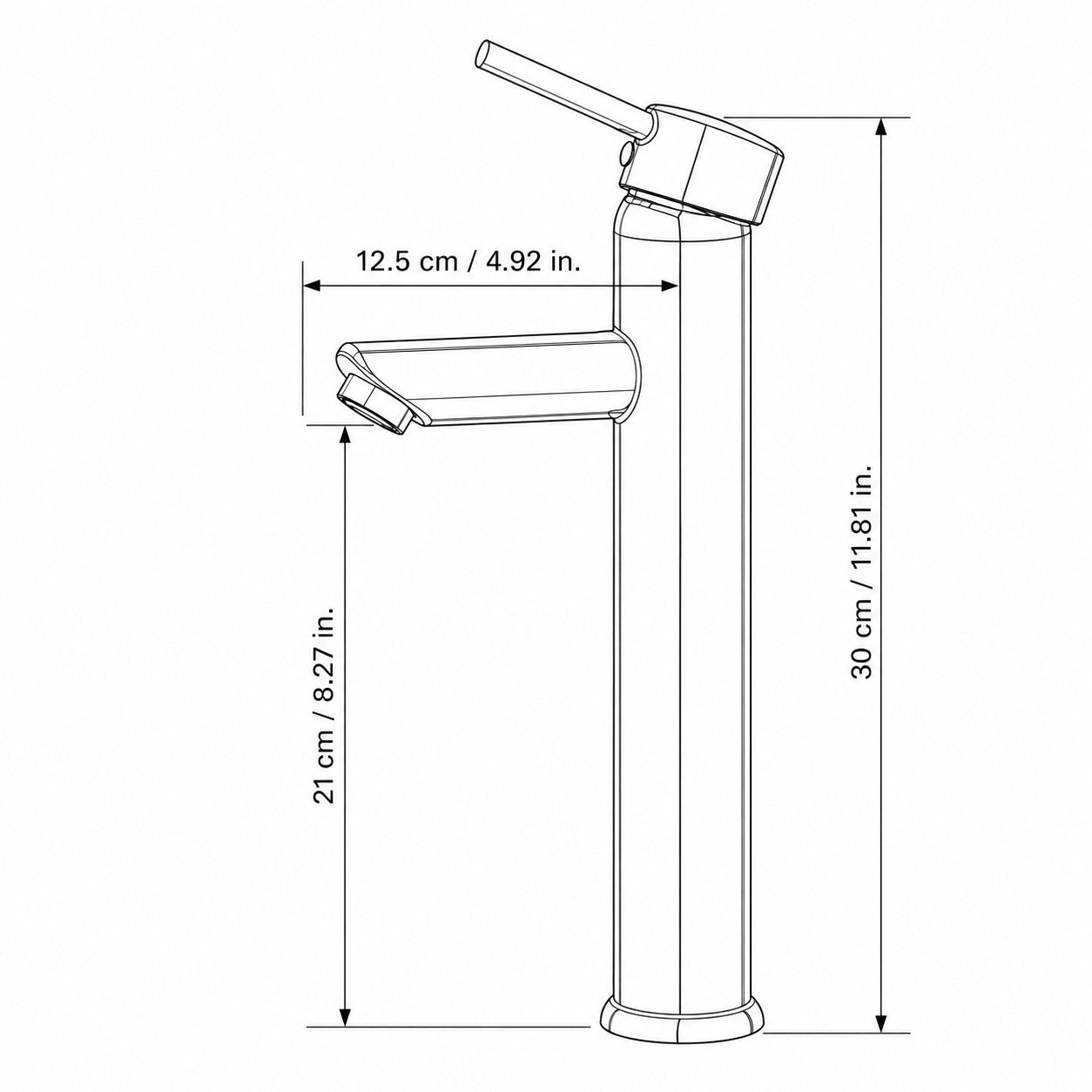 Chrome Modern Single-Hole Vessel Bathroom Faucet, Single-Handle Brass Faucet