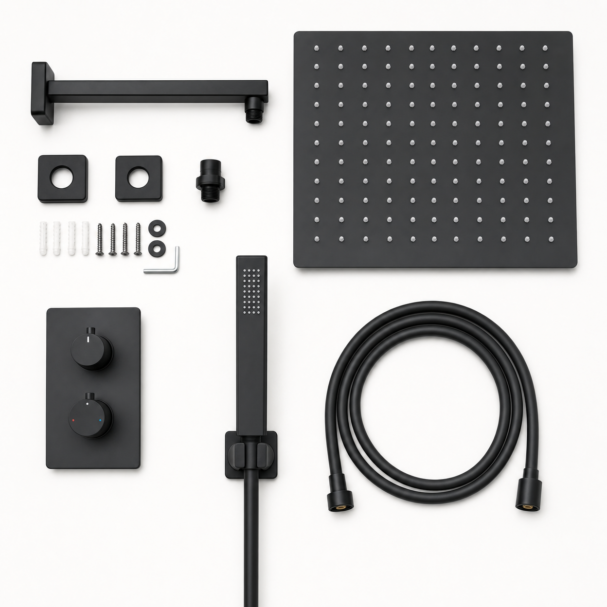 10-Inch Rain Shower Head Thermostatic Shower System, Matte Black