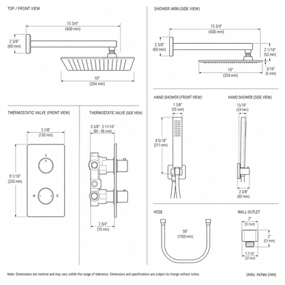 10-Inch Rain Shower Head Thermostatic Shower System, Matte Black