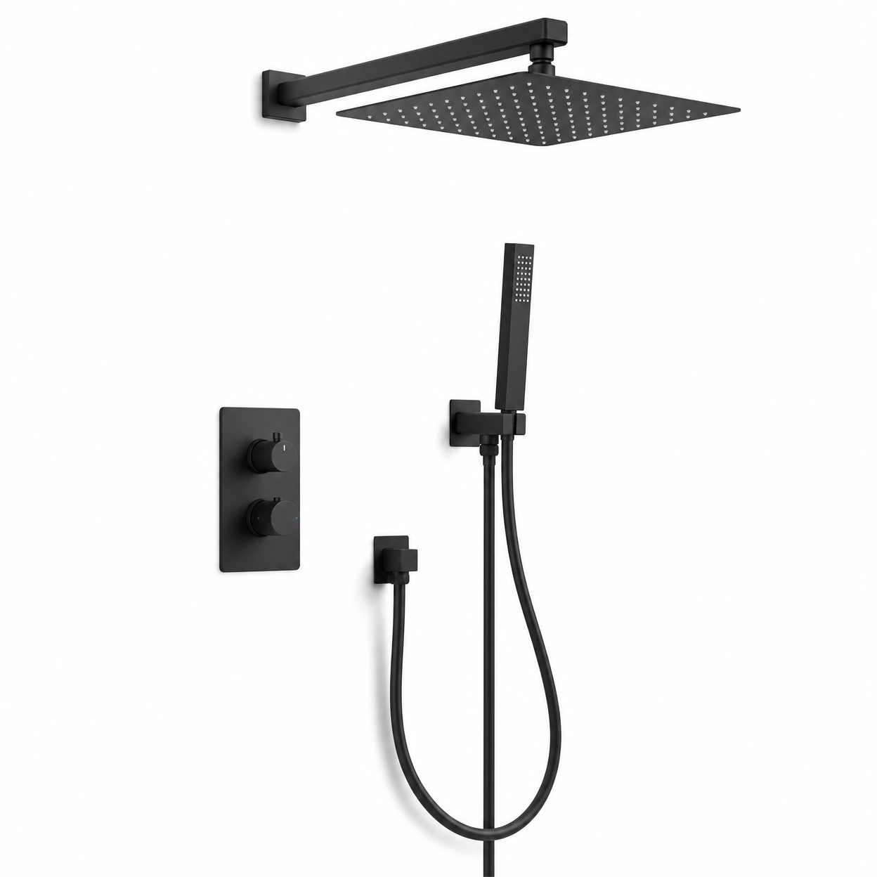 10-Inch Rain Shower Head Thermostatic Shower System, Matte Black