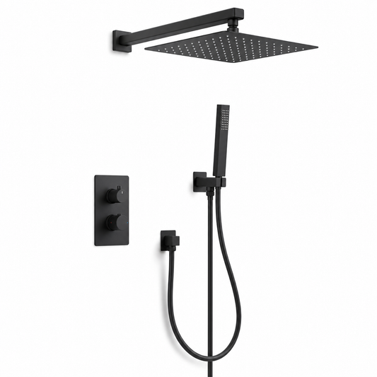 10-Inch Rain Shower Head Thermostatic Shower System, Matte Black
