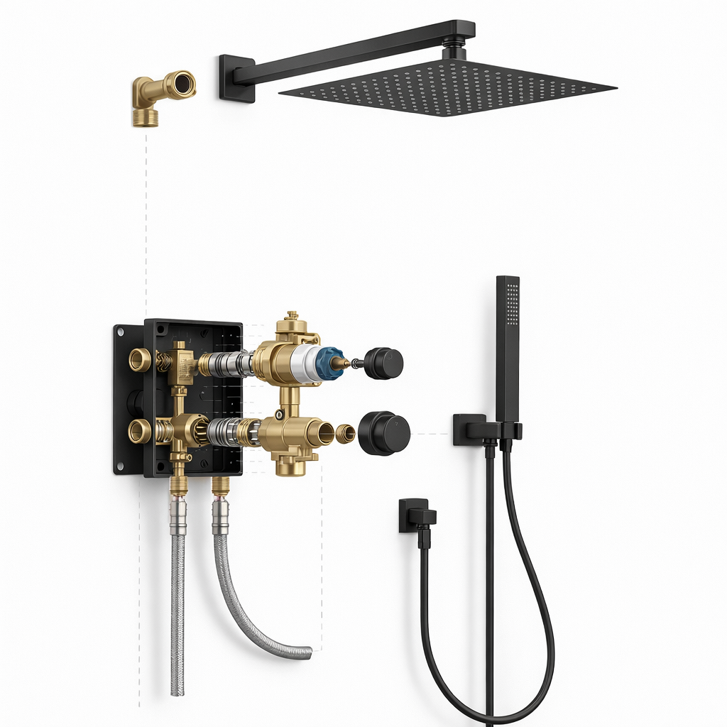 10-Inch Rain Shower Head Thermostatic Shower System, Matte Black