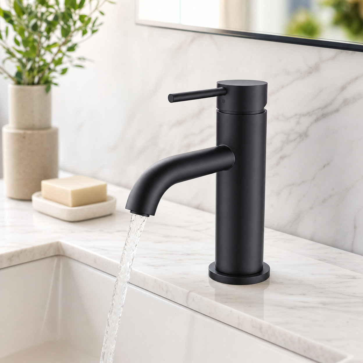 Minimalist Single Handle 1-Hole Bathroom Sink Faucet, Matte Black
