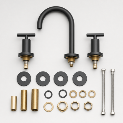 Widespread Two Handle 3-Hole Bathroom Sink Faucet, Matte Black
