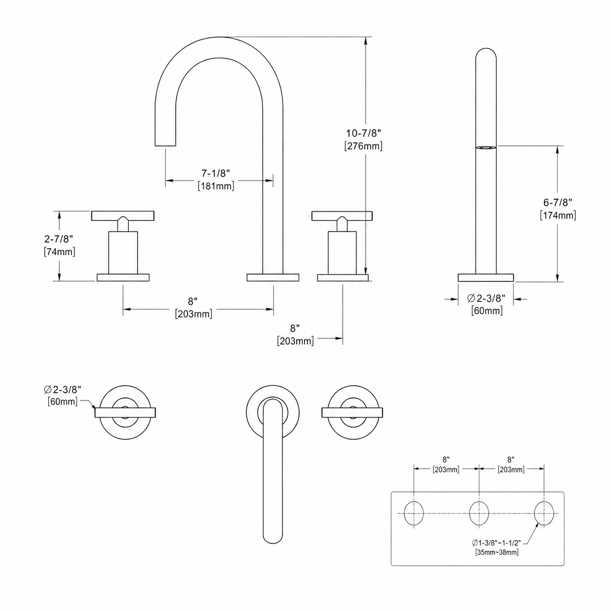 Widespread Two Handle 3-Hole Bathroom Sink Faucet, Matte Black