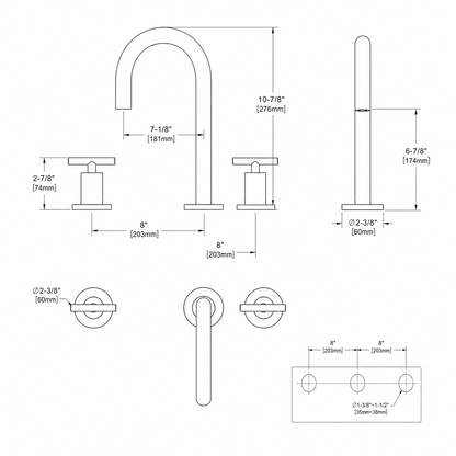 Widespread Two Handle 3-Hole Bathroom Sink Faucet, Matte Black