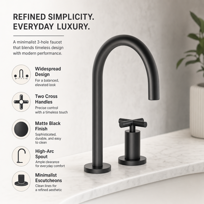 Widespread Two Handle 3-Hole Bathroom Sink Faucet, Matte Black