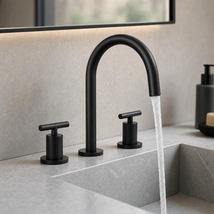 Widespread Two Handle 3-Hole Bathroom Sink Faucet, Matte Black