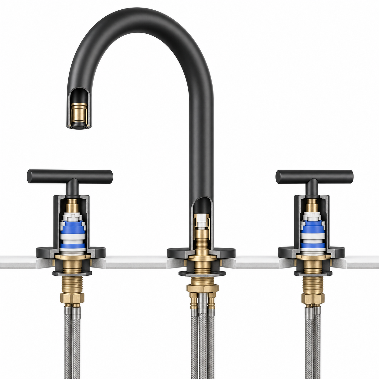 Widespread Two Handle 3-Hole Bathroom Sink Faucet, Matte Black