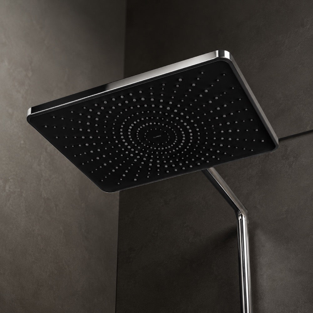 Thermostatic Shower System with Square Rain Shower, Handheld Shower & Shelf, Chrome