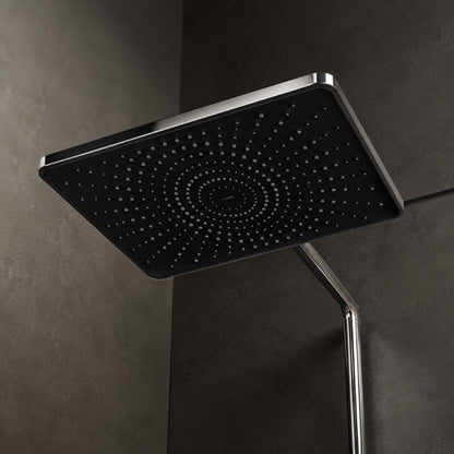 Thermostatic Shower System with Square Rain Shower, Handheld Shower & Shelf, Chrome