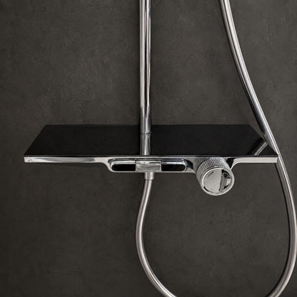 Thermostatic Shower System with Square Rain Shower, Handheld Shower & Shelf, Chrome