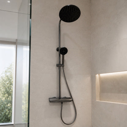 Thermostatic Shower System with Rain Shower Head & Handheld, Gunmetal Gray