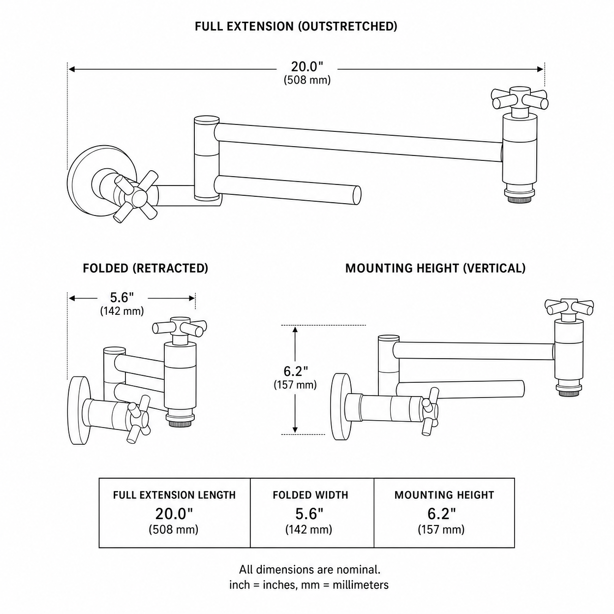 Wall-Mount Single Hole Commercial Pot Filler Faucet, Matte Black