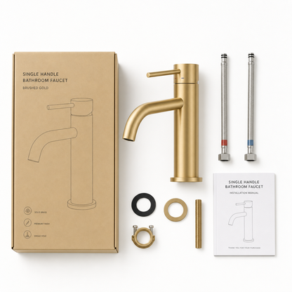 Modern Single Handle 1-Hole Bathroom Sink Faucet, Brushed Gold