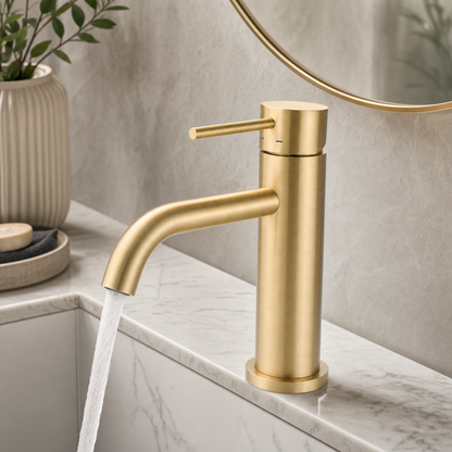 Modern Single Handle 1-Hole Bathroom Sink Faucet, Brushed Gold