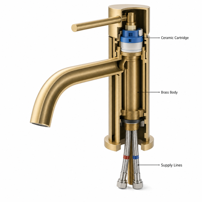 Modern Single Handle 1-Hole Bathroom Sink Faucet, Brushed Gold