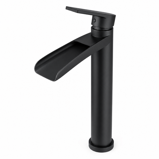 Vessel Waterfall Single Handle 1-Hole Bathroom Sink Faucet, Matte Black
