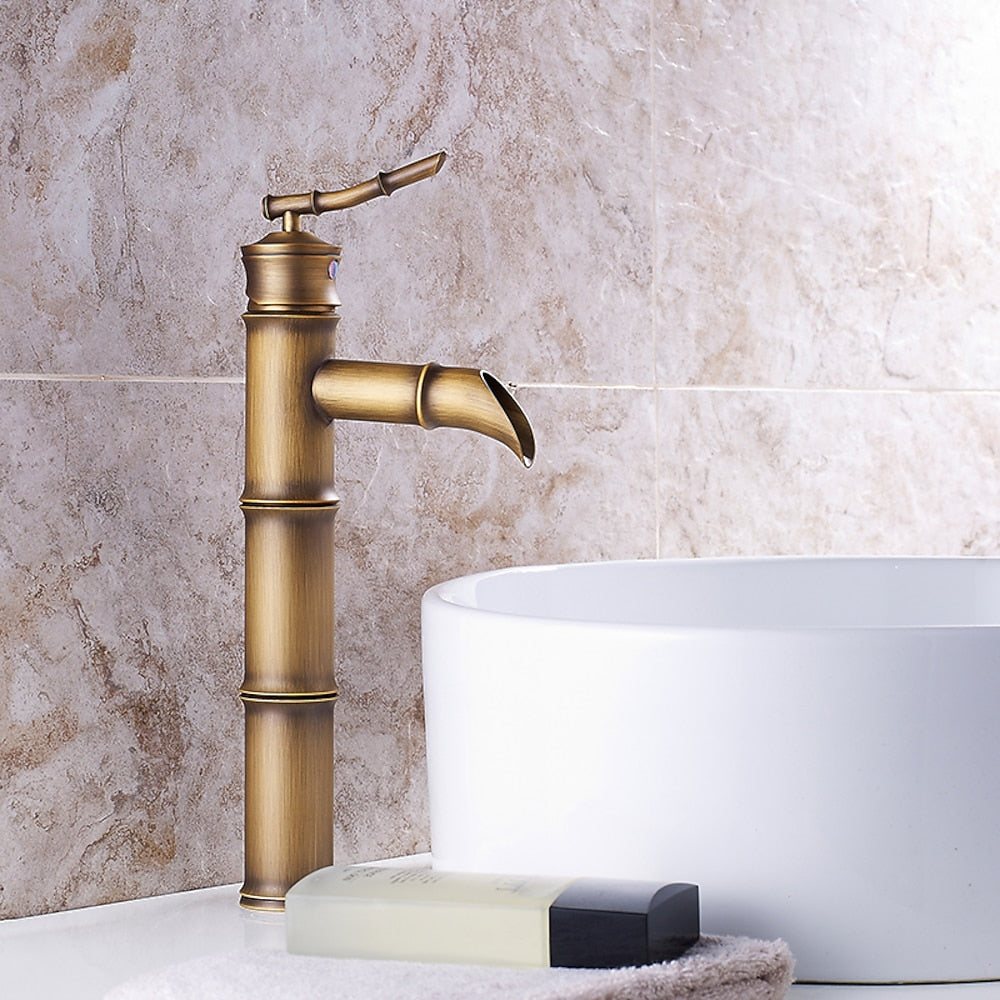 Bamboo Design Antique Brass Vessel Sink Faucet, Single-Handle Single-Hole Faucet