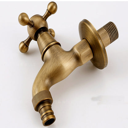 Antique Brass Retro Wall-Mount Outdoor Faucet, Single-Handle Brass Washing Machine Tap with Detachable Hose Connector