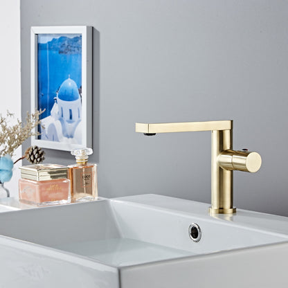 Modern Brass Single-Hole Bathroom Faucet, Single-Handle Swivel Spout Faucet, Brushed Gold / Matte Black