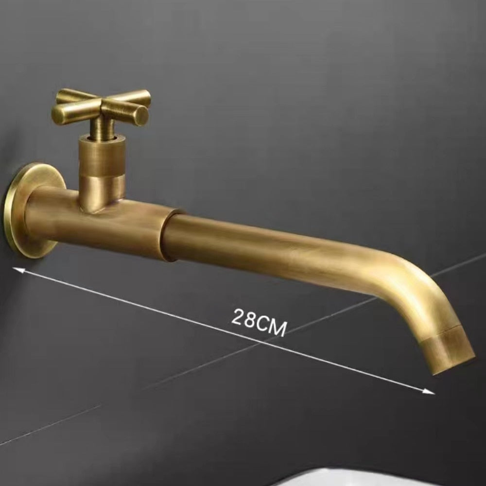 Wall-Mount Single-Hole Bathroom Faucet, Single Cross Handle Cold Water Faucet, Chrome / Matte Black / Polished Gold / Antique Brass / Matte White