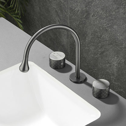 360-Degree Swivel Modern Bathroom Sink Faucet, 3-Hole Widespread Brass Faucet, Gunmetal / Matte Black / Brushed Gold / Chrome