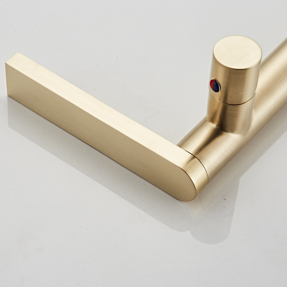 Modern Brass Single-Hole Bathroom Faucet, Single-Handle Swivel Spout Faucet, Brushed Gold / Matte Black