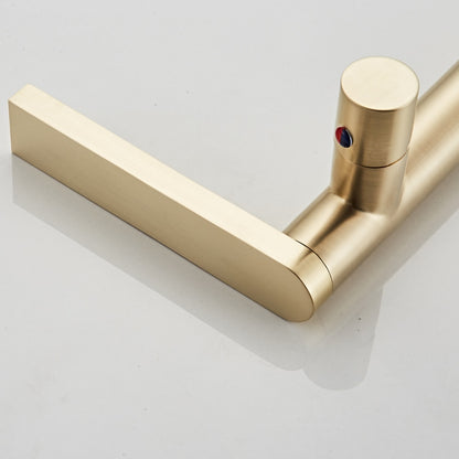 Modern Brass Single-Hole Bathroom Faucet, Single-Handle Swivel Spout Faucet, Brushed Gold / Matte Black