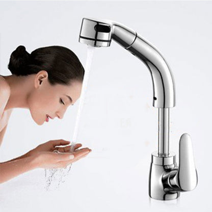 Pull-Out Single-Hole Bathroom Faucet, Single-Handle Liftable Swivel Faucet, Matte Black / Chrome