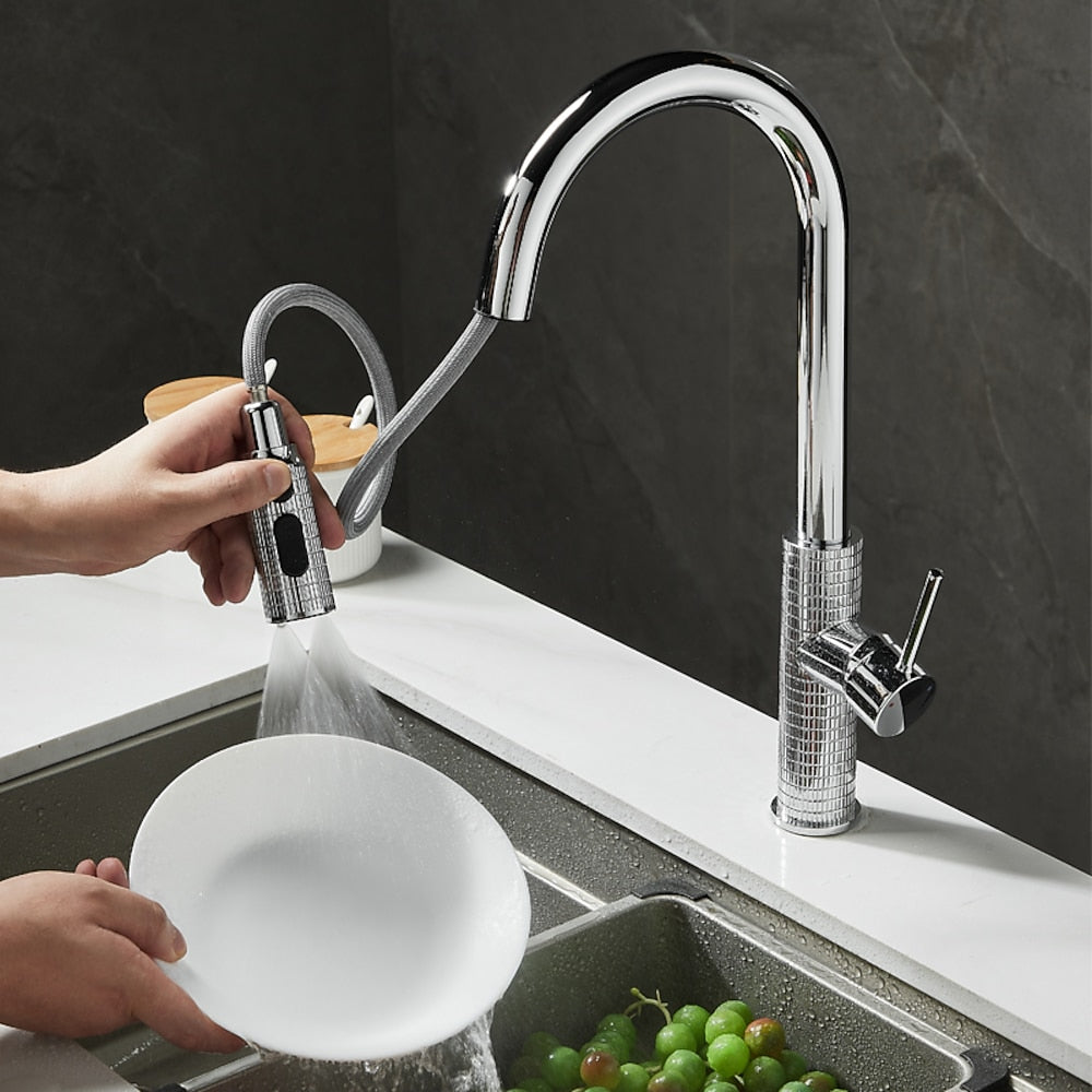 High Arc Pull-Down Kitchen Faucet, Single-Handle Sink Faucet with 3-Mode Sprayer, Brushed Gold / Gunmetal / Chrome