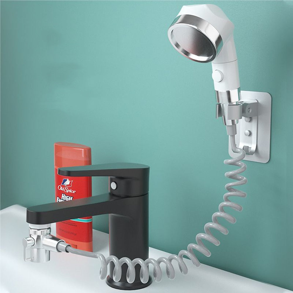 One-Key Stop Matte White Handheld Shower Faucet Extension Set, Wall-Mount Basin Sprayer with Coiled Hose