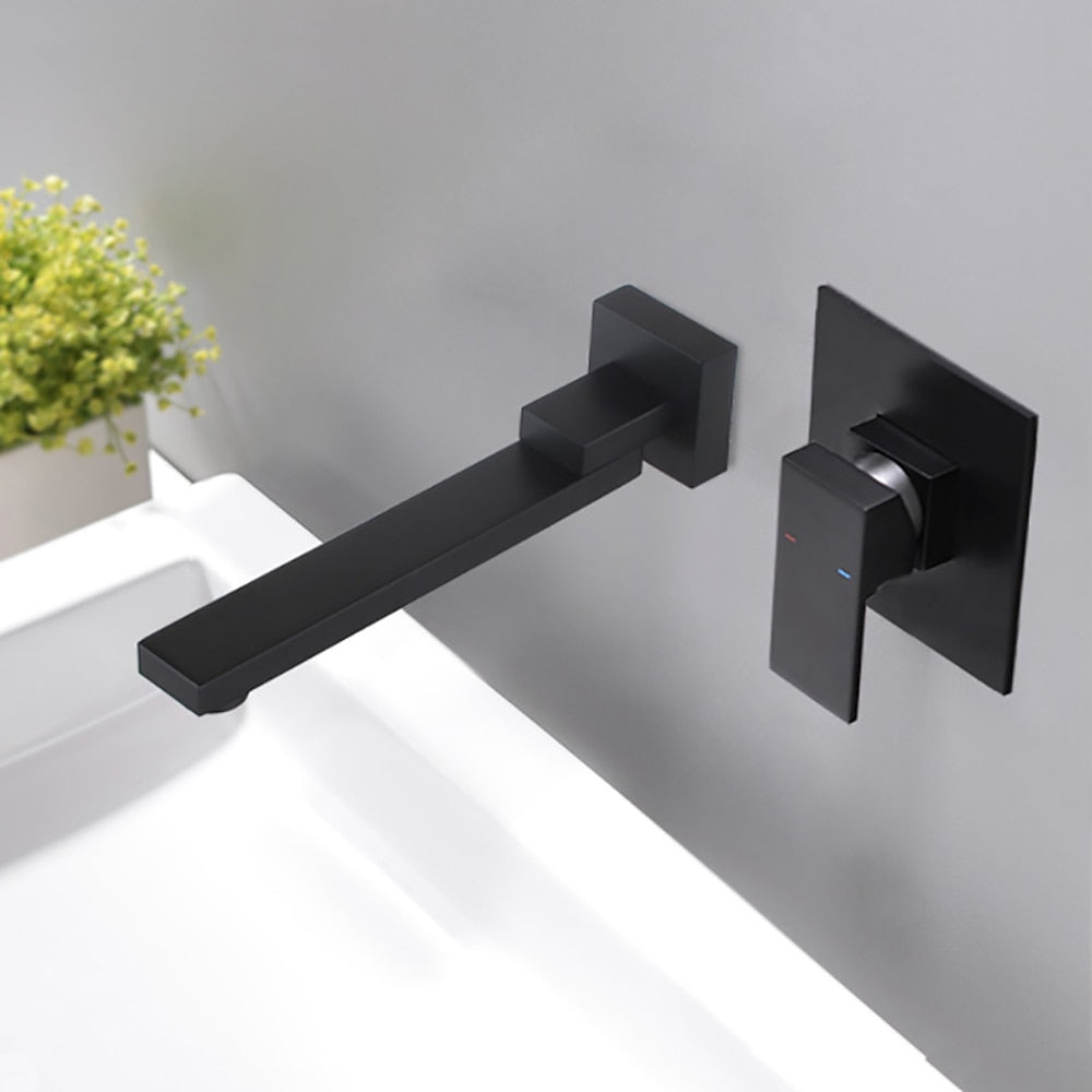 Matte Black Wall-Mount Swivel Spout Bathroom Faucet, Single-Handle 2-Hole Sink Faucet