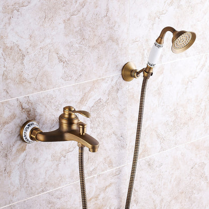 Vintage Wall-Mount Tub Faucet, Single-Handle Brass Bath Tub Faucet with Handheld Shower, Antique Brass / Matte Black / Brushed Brass / Copper