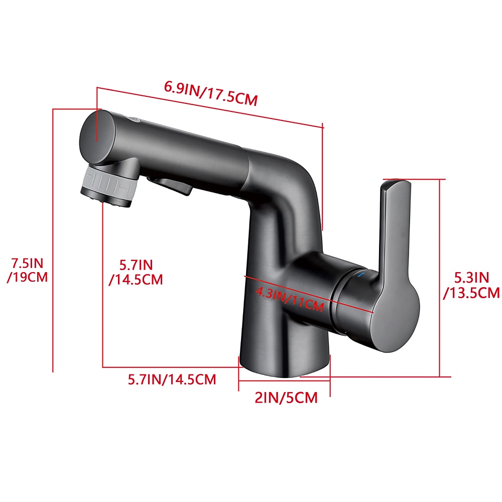 Modern Pull-Out Bathroom Sink Faucet, Single-Handle Swivel Spout Faucet, Brushed Gold / Chrome / Matte Black / Gunmetal