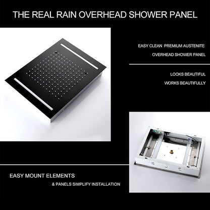 Matte Black Ceiling-Mounted Shower Head, LED Rainfall Shower Head with Power Adapter